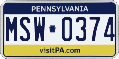 PA license plate MSW0374
