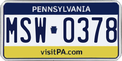 PA license plate MSW0378