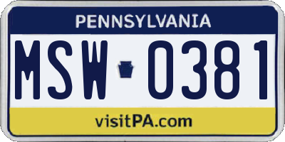 PA license plate MSW0381