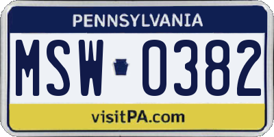 PA license plate MSW0382