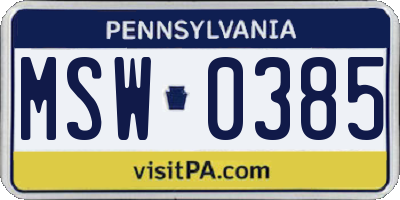 PA license plate MSW0385