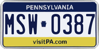 PA license plate MSW0387