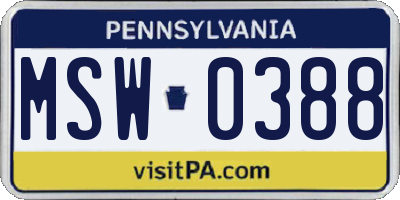 PA license plate MSW0388