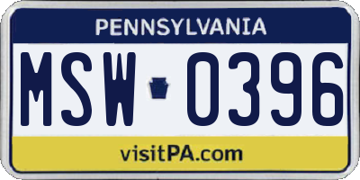 PA license plate MSW0396