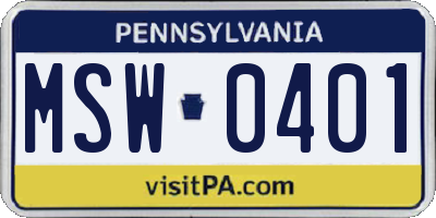PA license plate MSW0401