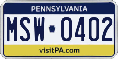 PA license plate MSW0402