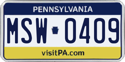 PA license plate MSW0409