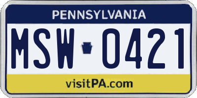 PA license plate MSW0421