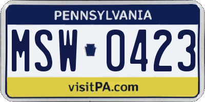 PA license plate MSW0423