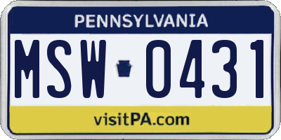 PA license plate MSW0431