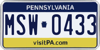 PA license plate MSW0433
