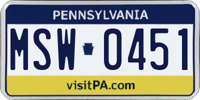 PA license plate MSW0451