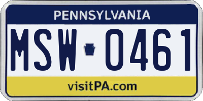 PA license plate MSW0461