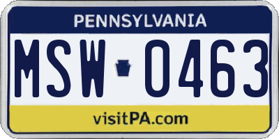 PA license plate MSW0463