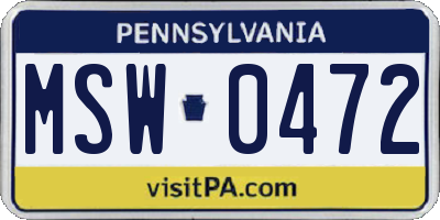 PA license plate MSW0472