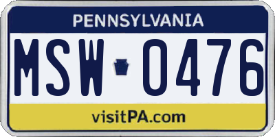PA license plate MSW0476