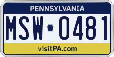 PA license plate MSW0481