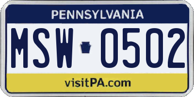 PA license plate MSW0502