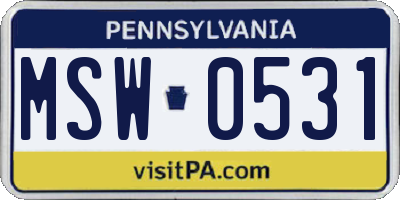 PA license plate MSW0531