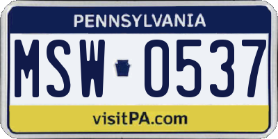 PA license plate MSW0537