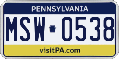 PA license plate MSW0538