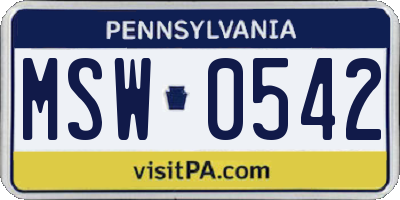 PA license plate MSW0542