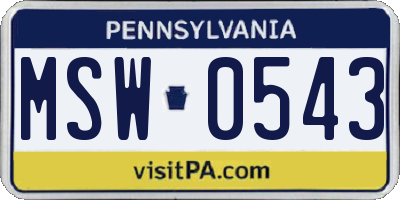 PA license plate MSW0543