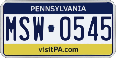 PA license plate MSW0545