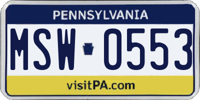 PA license plate MSW0553