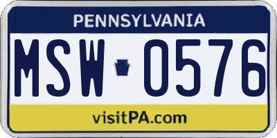 PA license plate MSW0576