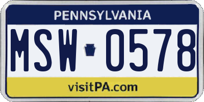 PA license plate MSW0578