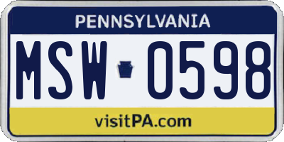 PA license plate MSW0598