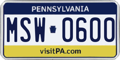 PA license plate MSW0600