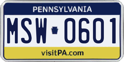 PA license plate MSW0601