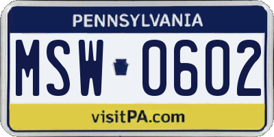 PA license plate MSW0602