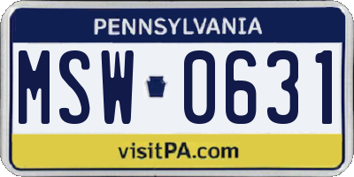 PA license plate MSW0631