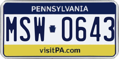 PA license plate MSW0643