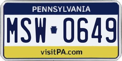 PA license plate MSW0649