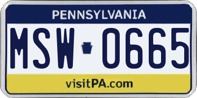 PA license plate MSW0665