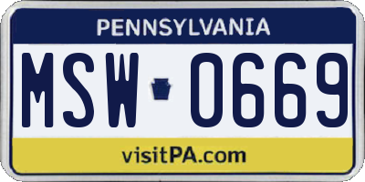 PA license plate MSW0669