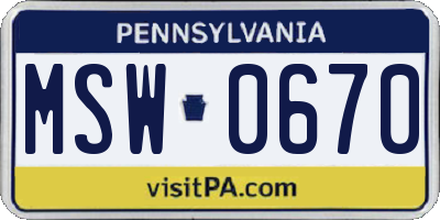 PA license plate MSW0670