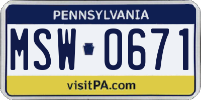 PA license plate MSW0671