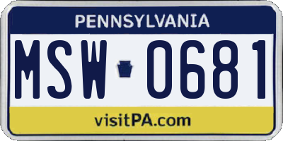PA license plate MSW0681