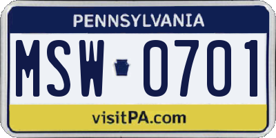 PA license plate MSW0701
