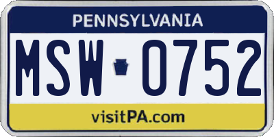 PA license plate MSW0752