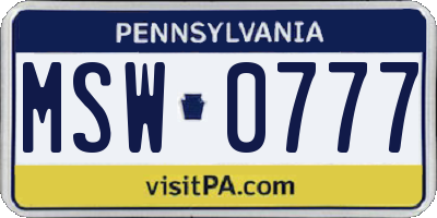 PA license plate MSW0777