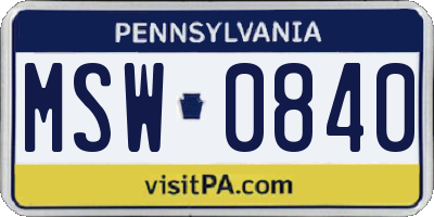 PA license plate MSW0840