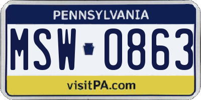 PA license plate MSW0863