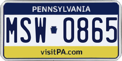 PA license plate MSW0865