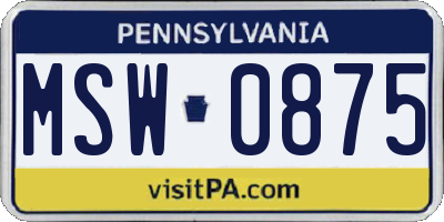 PA license plate MSW0875